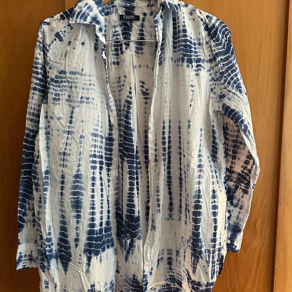 Women’s Chaps Navy and White Tie-Dye Shirt
